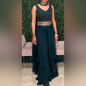 Three piece crop top & pallazo suit